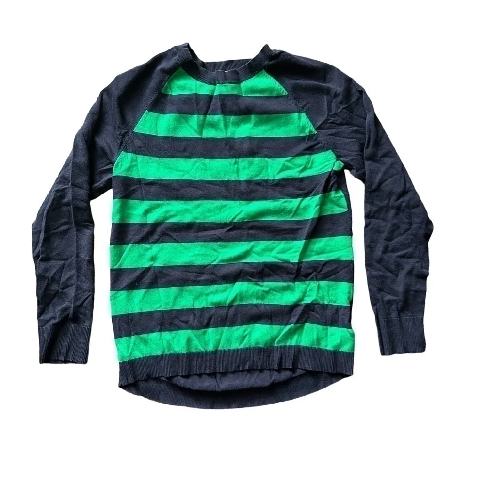 Michael Kors Womens Small Striped Sweater Navy/Green‎ EUC Cotton/Nylon/Spandex